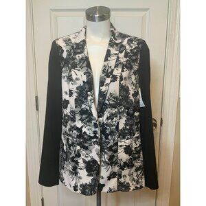 T Tahari Black & White Floral Notch Collar Single Button Blazer, Size 12